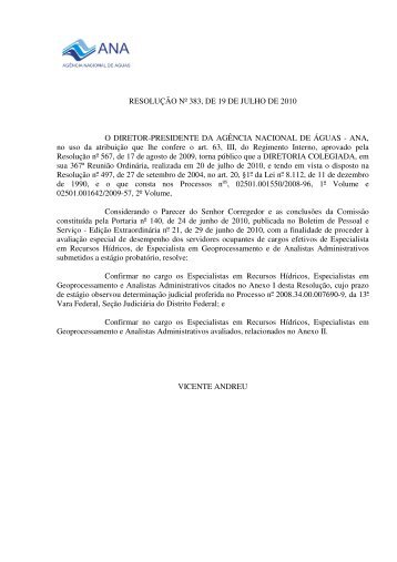 RESOLUÃÃO NÂº 383, DE 19 DE JULHO DE 2010 O DIRETOR ... - Ana