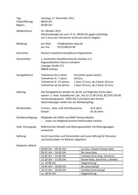 Ausschreibung - 1. Asiatischer Kampfkunstverein Zwickau