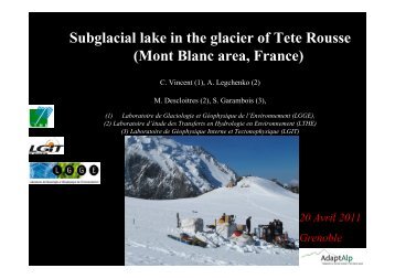 Subglacial lake in the glacier of Tete Rousse (Mont Blanc area ...