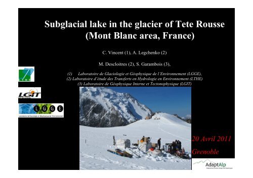 Subglacial lake in the glacier of Tete Rousse (Mont Blanc area ...