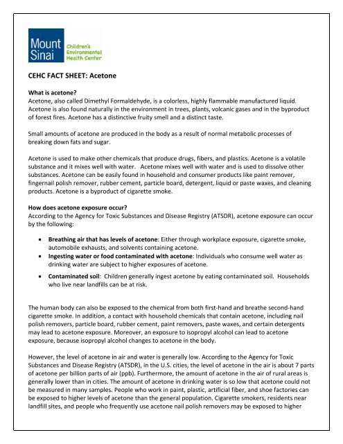 CEHC FACT SHEET: Acetone