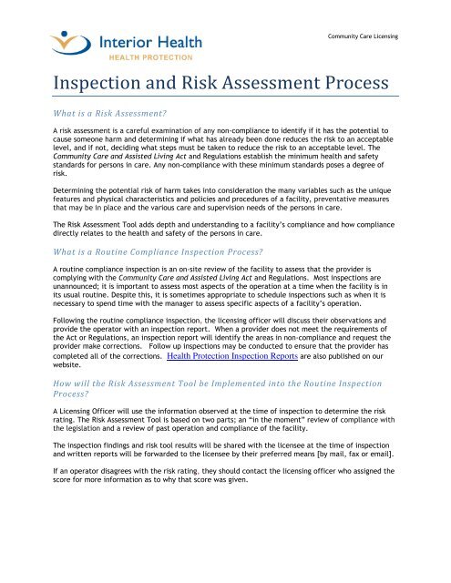 Inspection And Risk Assessment Process Interior Health