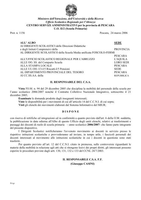 PROVVEDITORATO AGLI STUDI DI PESCARA - Ufficio Scolastico ...