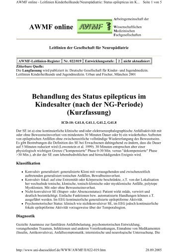 Behandlung des Status epilepticus im Kindesalter (nach ... - Reanitrain