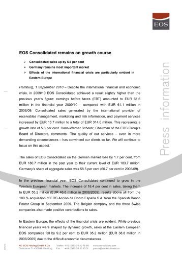 EOS Consolidated remains on growth course