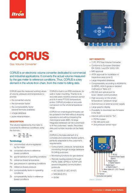 Corus Meter Gas Volume Converter CORUS is an electronic volume ... - Itron