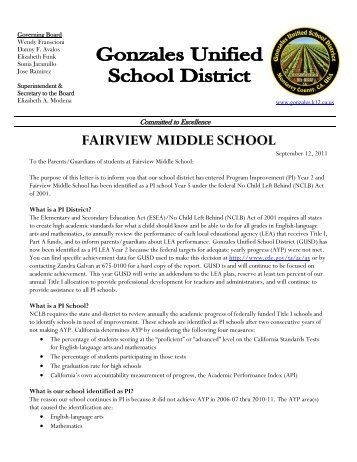 Program Improvement Letter Fairview Middle School - Gonzales ...