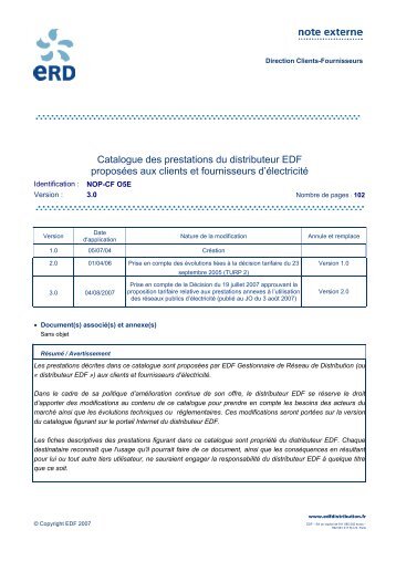 Catalogue des prestations du distributeur EDF ... - Entreprises