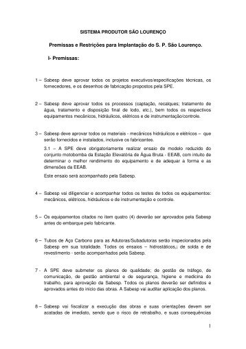 1 Premissas e RestriÃ§Ãµes para ImplantaÃ§Ã£o do S. P. SÃ£o ... - Sabesp