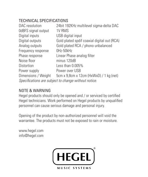 Hegel HD2 User Manual - VMAX Services