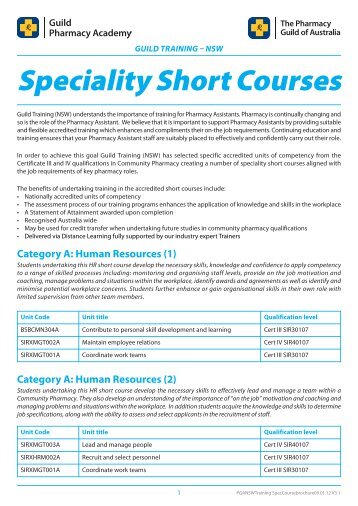 Specialty Short Course Flyer - The Guild