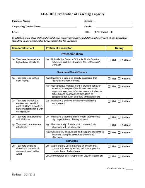 Student Teaching Evaluation Form Pdf School Of Education