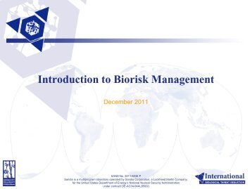 Intro to Biorisk Management - Sandia National Laboratories