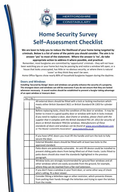 Home Security Survey Self Assesment 1