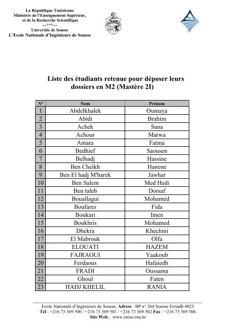 M2 - Ecole Nationale d'IngÃ©nieurs de Sousse