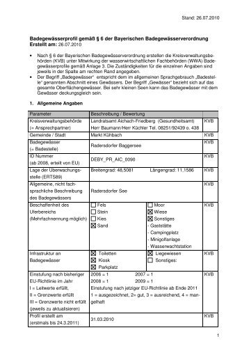 EU-BadegewÃ¤sserprofil Radersdorfer See - Landkreis Aichach ...