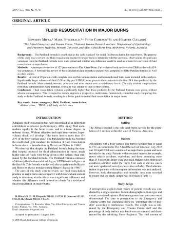 Fluid resuscitation in major burns - bayside health - Alfred Hospital