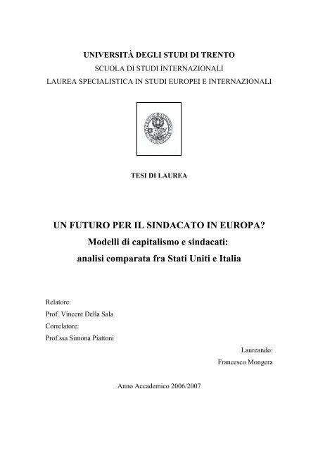 Scarica La Tesi Di Francesco Mongera Cgil Del Trentino
