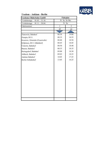 Unsere Fahrpläne - Usedomer Bäderbahn GmbH