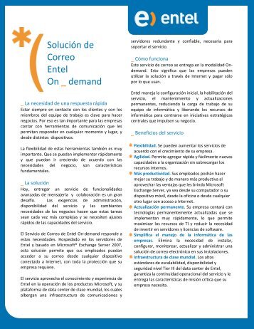 encontrará las especificaciones técnicas de esta solución - Entel