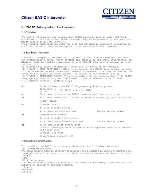 Programming Manual for Citizen BASIC Interpreter - MaRCo