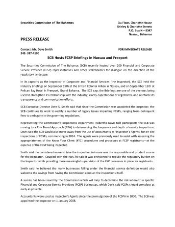 PRESS RELEASE - Securities Commission of the Bahamas