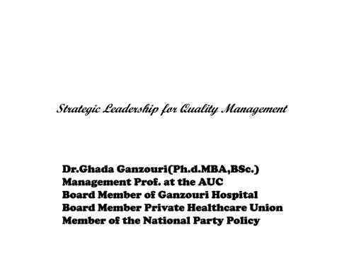 Strategic Leadership for Quality Management