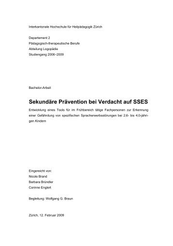 Sekundäre Prävention bei Verdacht auf SSES - HfH - Interkantonale ...