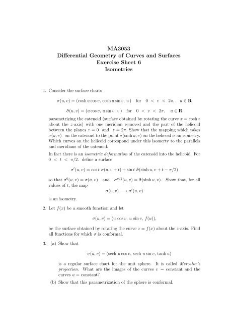 MA3053 Differential Geometry of Curves and Surfaces Exercise ...