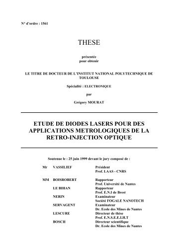 Etude de diodes lasers pour des applications mÃ©trologiques de la ...