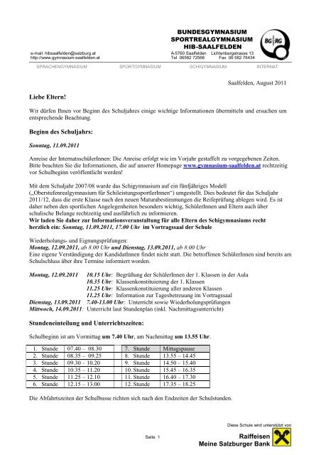 Elternbrief(Schigymnasium-nordisch) Nr. 1 (pdf) - HIB Saalfelden