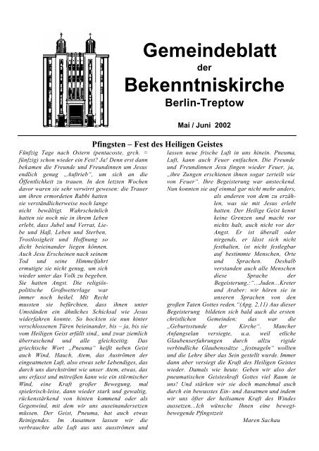 Gemeindeblatt Bekenntniskirche