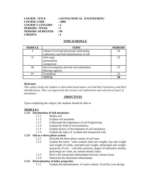 course title : geotechnical engineering course code : 4006 course