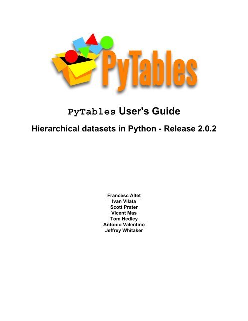 PyTables User s Guide Hierarchical datasets in Python Release 2.0.2