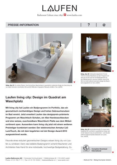 Laufen living city: Design im Quadrat am Waschplatz