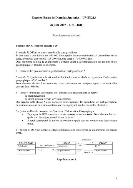 Examen Bases de DonnÃ©es Spatiales â€“ UMIN213 28 juin 2007 ...