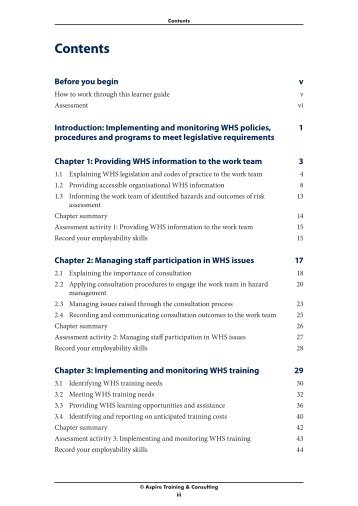 BSBWHS401A Implement and monitor WHS policies, procedures ...