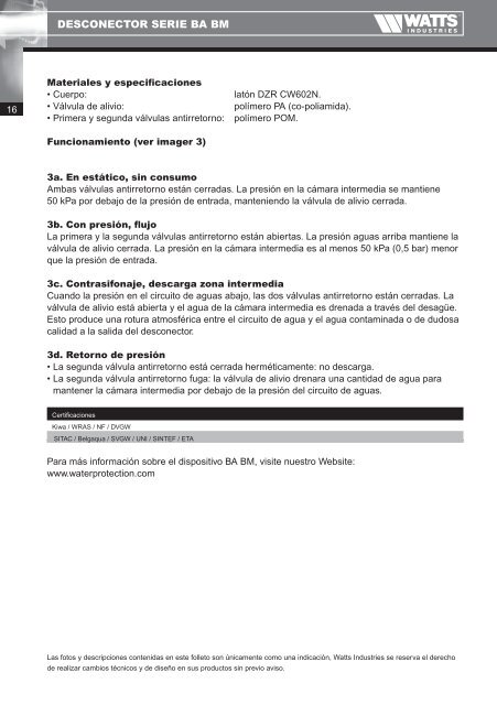 Technical manual Backflow preventers BA BM - Watts waterbeveiliging