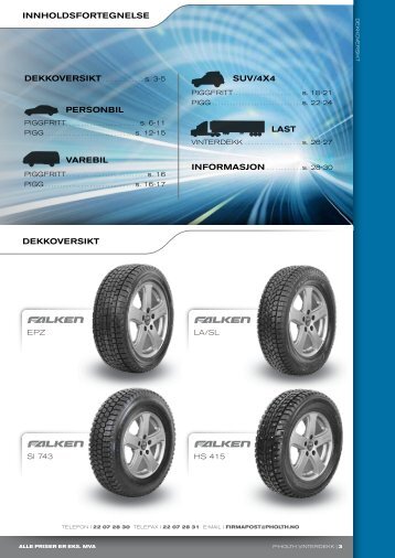 INNHOLDSFORTEGNELSE DEKKOVERSIKT SUV/4x4 ... - P. Holth AS