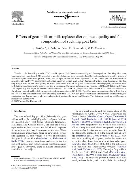 Effects of goat milk or milk replacer diet on meat quality and fat ...