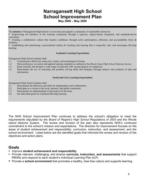 School Improvement Plan - Narragansett Schools