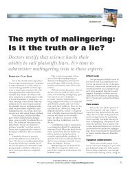 Plaintiff magazine: The myth of malingering: Is it the truth or a lie?