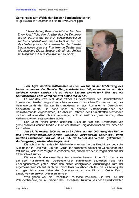Interview mit Erwin Josef Tigla und Horst Schmidt, - Demokratisches ...