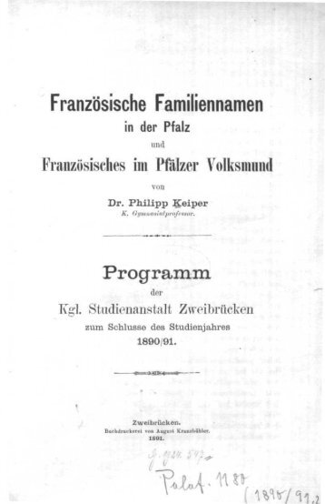 Französische Familiennamen in der Pfalz und Französisches im ...