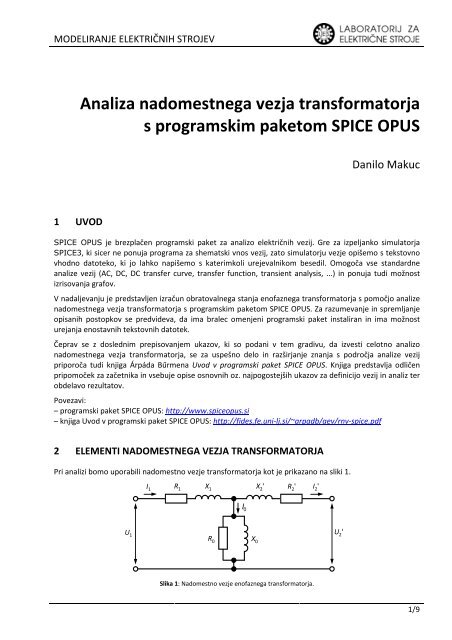 Analiza nadomestega vezja transformatorja s programom ... - LES