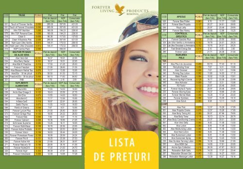 Lista preturi - Aloe Vera. Produse Aloe Vera Forever Living Products