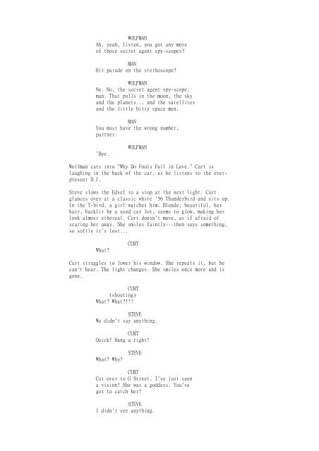 "AMERICAN GRAFFITI" Screenplay by George Lucas Gloria Katz ...