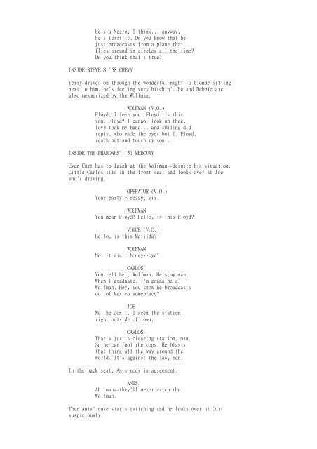 "AMERICAN GRAFFITI" Screenplay by George Lucas Gloria Katz ...