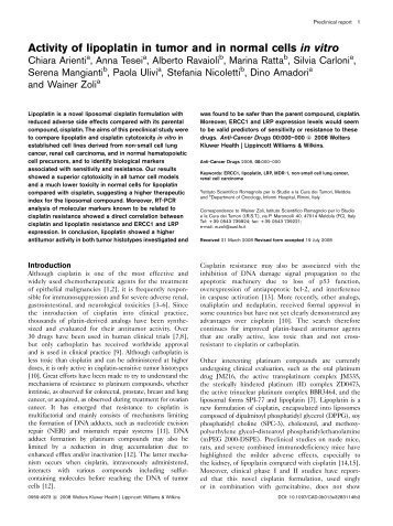 Activity of lipoplatin in tumor and in normal cells in vitro - Regulon