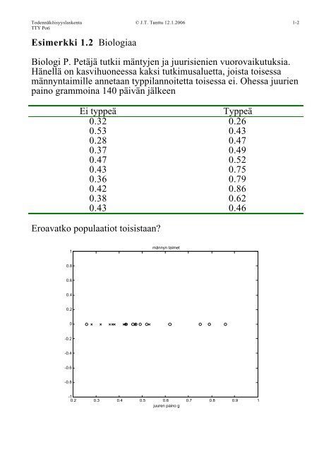 1. JOHDANTO 1.1 Pari esimerkkiÃ¤ Esimerkki 1.1 Laadunvalvontaa ...